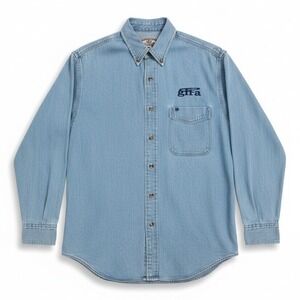 Most Wanted Gita Embroidered Denim Button Down Shirt, Light Wash Blue, Women's M